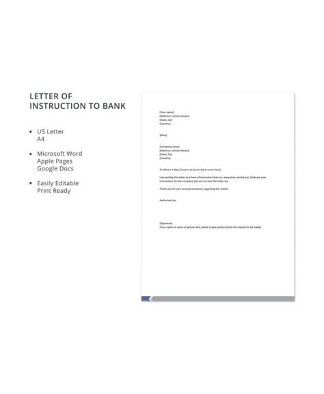 letter of instruction template bank